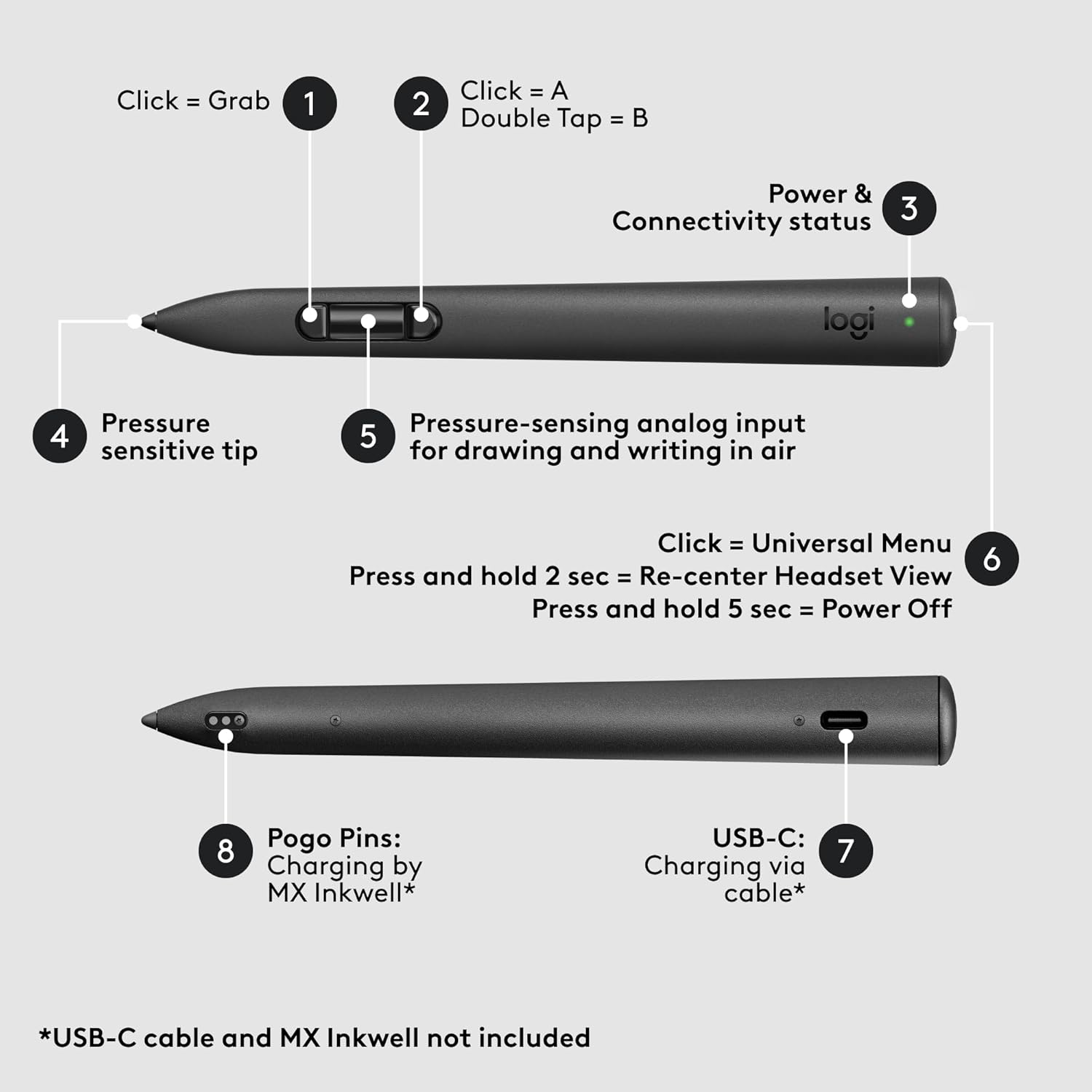 Logitech MX Ink Mixed-Reality (MR) Stylus for Meta Quest 2/3S/3